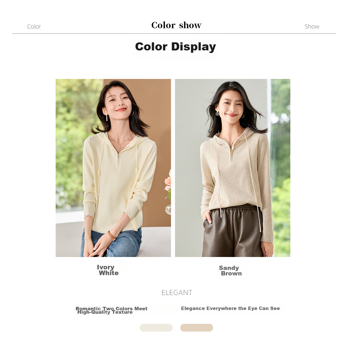 Chushen Women's Hooded Knit Sweater with Drawstring Half-Zip, Fashionable Casual Pullover Top S143Z3012 10