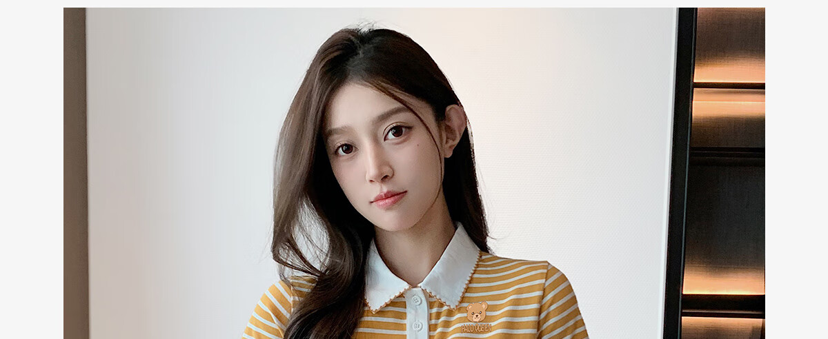Halo Queen Women's Summer Polo Collar Short Sleeve T-Shirt, Casual Loose Versatile Collared Striped Top H143T1597 1