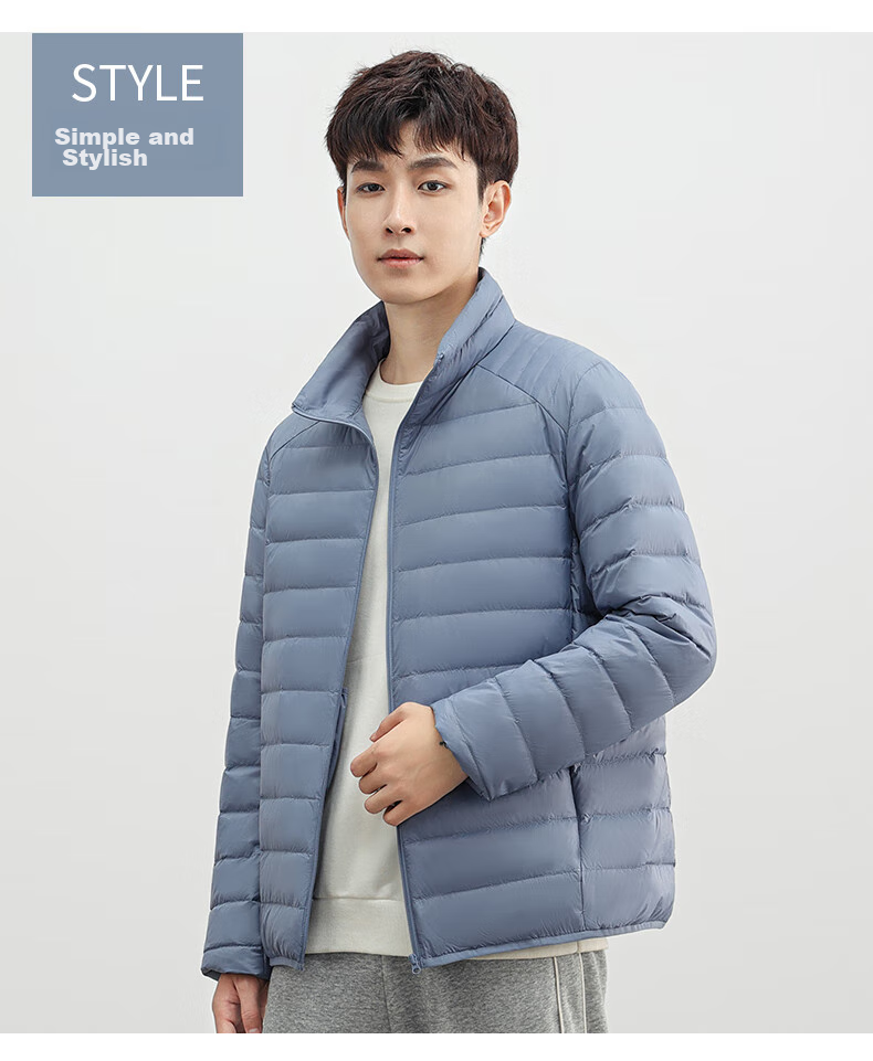 YAYA Men's Short Ribbed down Jacket with Stand Collar, Solid Color, Warm Duck down, Versatile Fashionable Couple's Lightweight down Coat 13