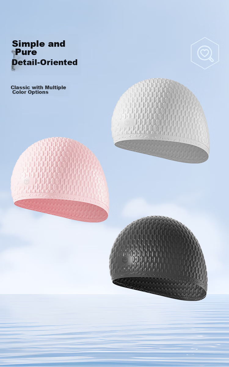 JD Original Silicone Swim Cap for Women with Long Hair, Concave Non-Slip Particles Swimming Cap for Men And Women, Bubble Cap, Cloud White 16