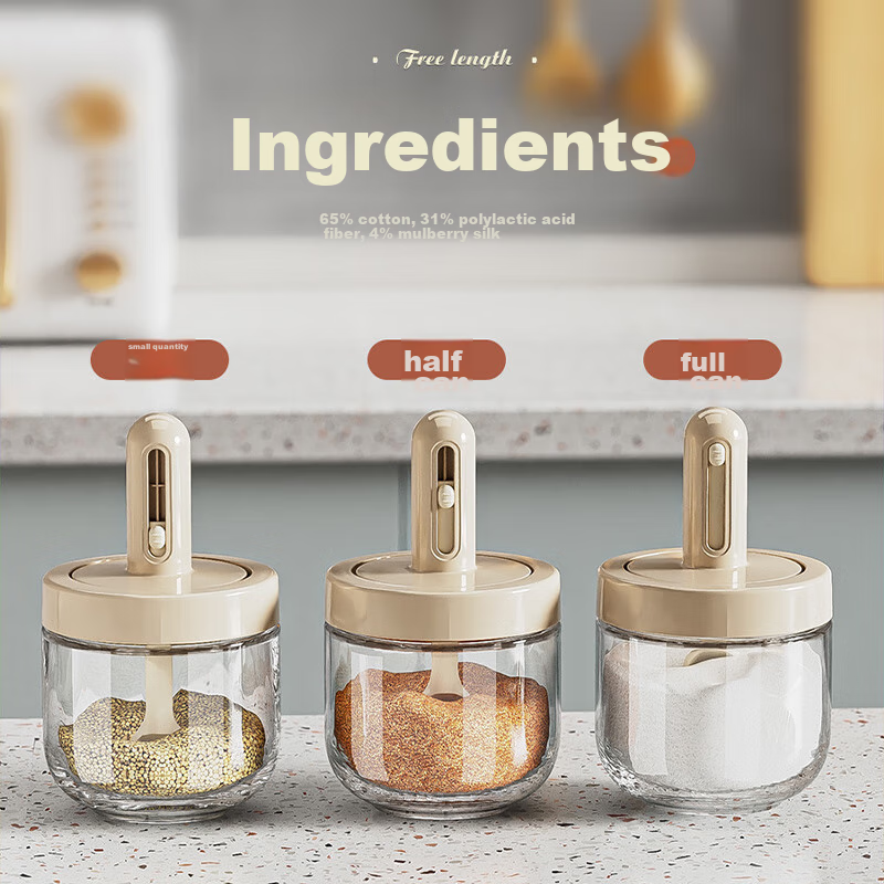 Jiabangshou Seasoning Set of Three: Salt, Sugar And MSG Seasoning Containers, Kitchen Home Use Sealed Spoon Lid Integrated Extendable Seasoning Jars
