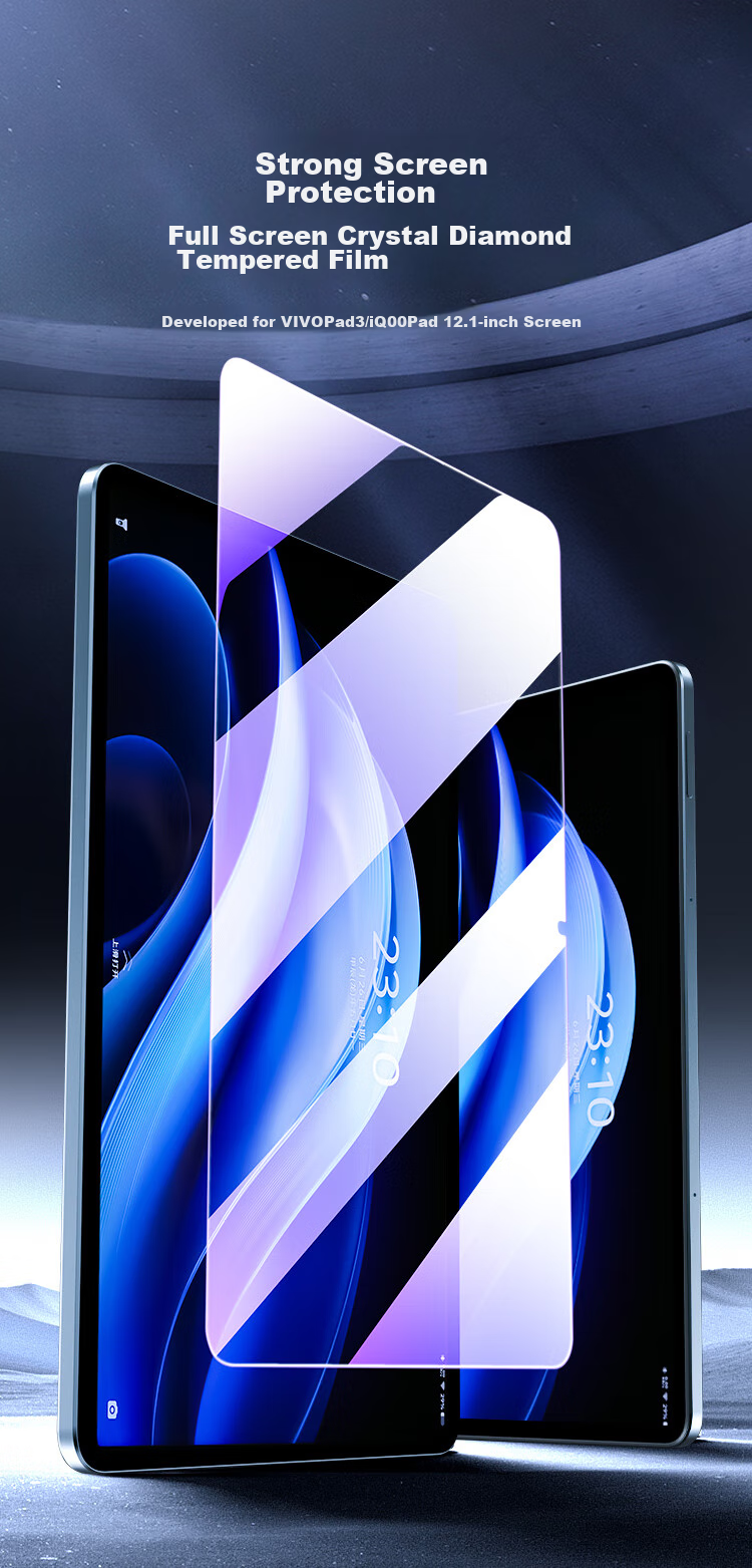 BIAZE Tempered Glass Screen Protector for Vivo Pad 3/2/iQOO Pad 2 (2024/23 Models), 12.1-Inch Tablet, Wear-Resistant, Scratch-Proof, Full Coverage, PM199-Blue Light 1