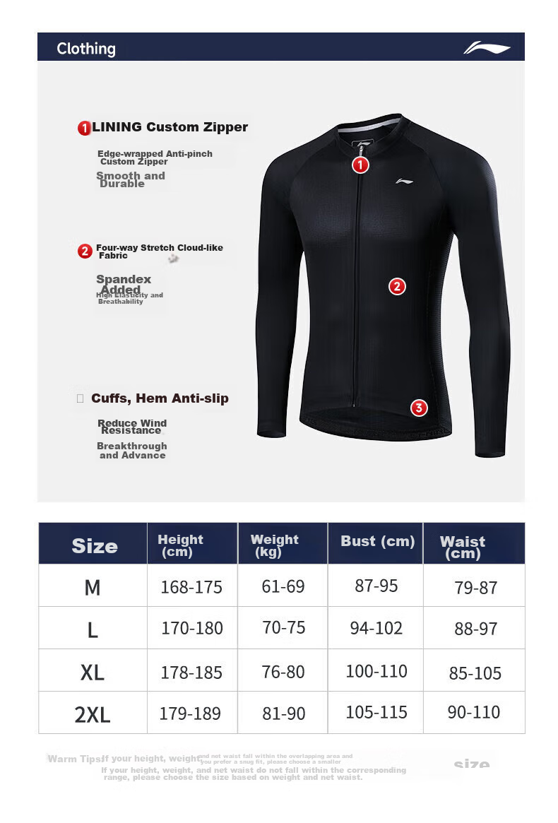 Li-Ning Cycling Jersey, Long Sleeve, Autumn And Winter New Style, Men's Road Bike Mountain Bike Breathable Top, Quick-Dry Cycling Clothing 3