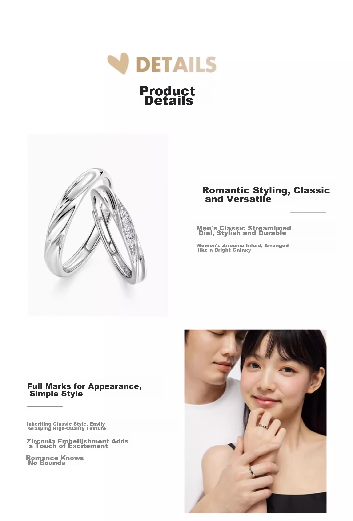 Kadiluo Couple's Matching Rings, 925 Sterling Silver Love Bracelets, Luxurious High-End Birthday Gift for Boyfriend Or Girlfriend 9