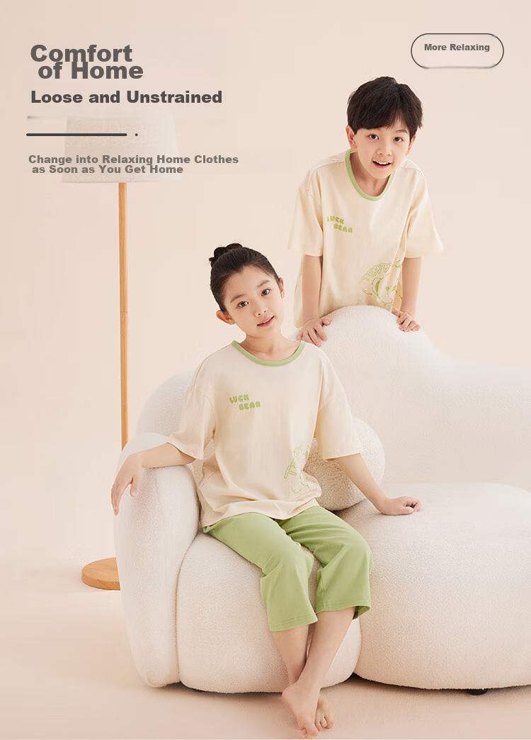Hodo Children's Pajamas, Boys And Girls Summer Thin Pure Cotton Short-Sleeve Home Wear Set, Air Conditioning Clothes J3302 Light Pink 150 9