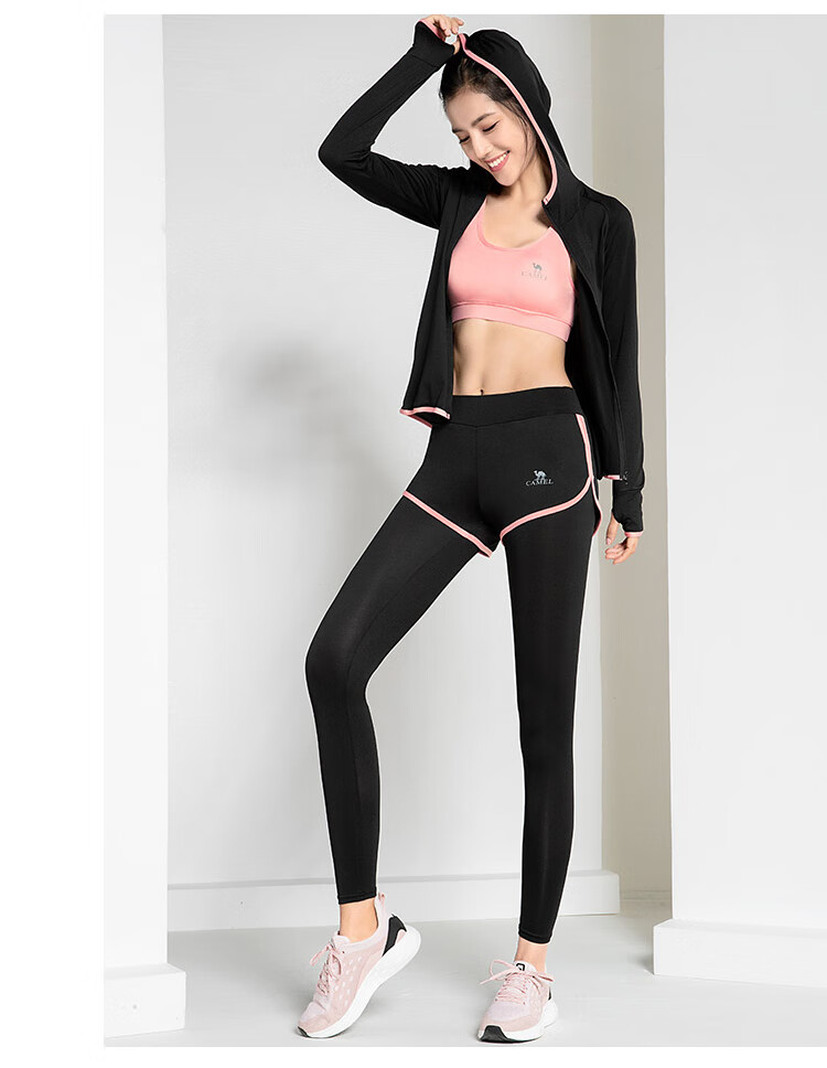 CAMEL Women's Sportswear Set, New Yoga Fitness Pilates Elastic Short-Sleeve Shorts And Pants Five-Piece Workout Outfit 13