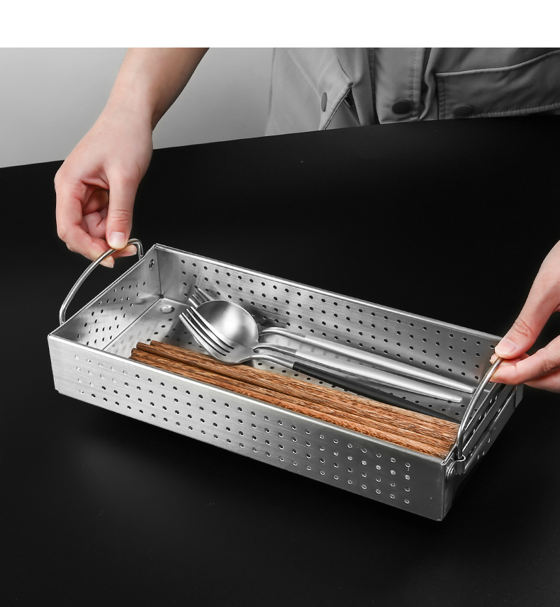General's Kitchen 304 Stainless Steel Chopstick Box Disinfection Cabinet Spoon and Chopstick Storage Box Draining Rack Cutlery Storage Basket [Small Size] 8
