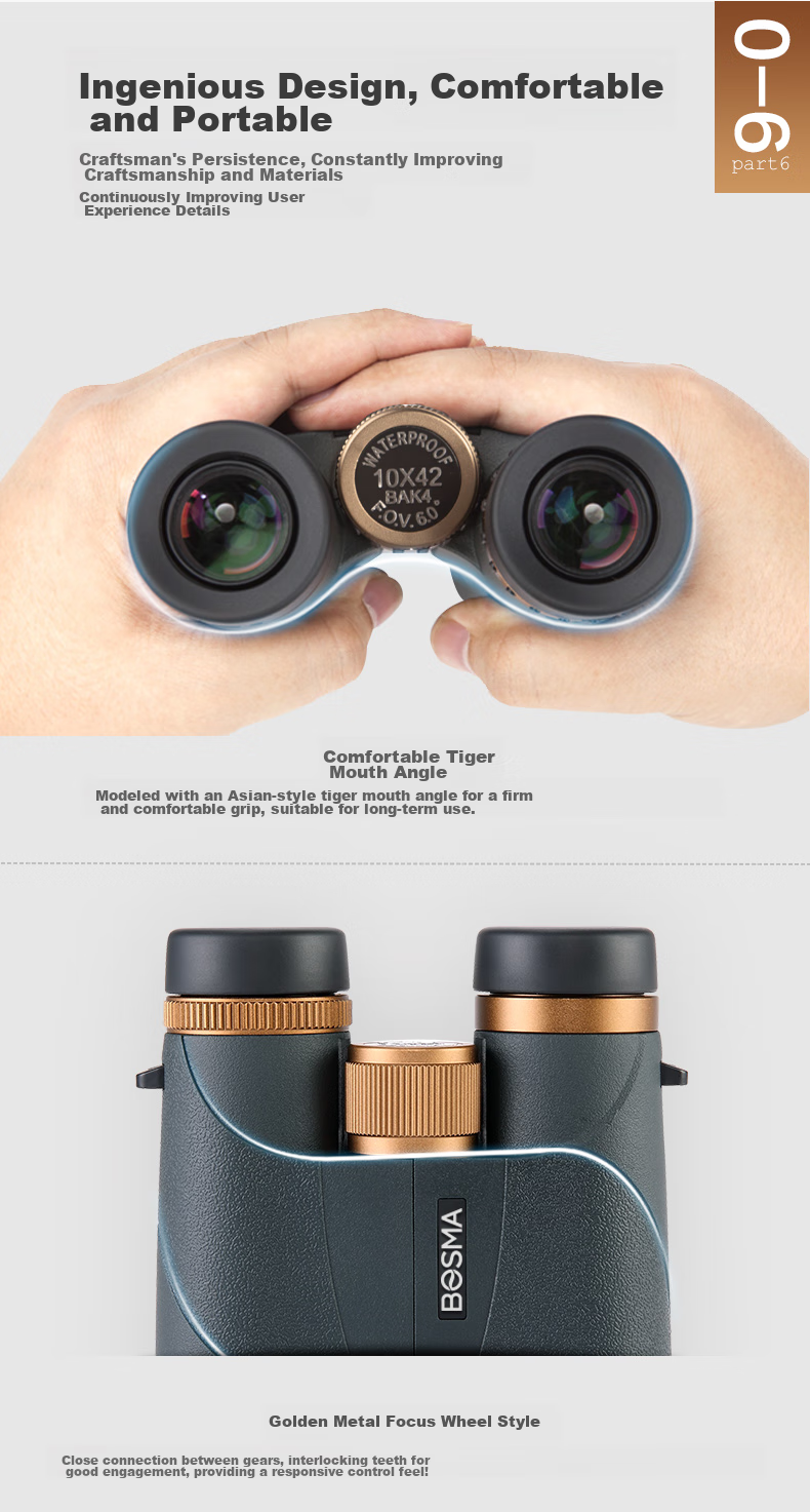 BOSMA Binoculars, High-Definition, High-Magnification, Adult Low-Light Night Vision, Portable Hummingbird 10X42ED Micro-Prism Field 9