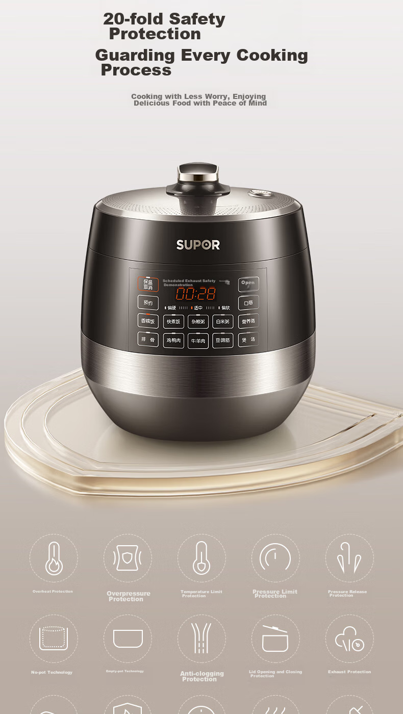 SUPOR 0 Coating Ball Pot Electric Pressure Cooker, 6L Double Inner Pot, Fully Automatic Intelligent Reservation, Home Use, SY-60YC6011Q Rice Cooker High-Pressure Cooker for 6-8 People 19