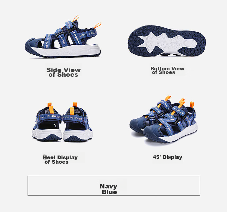 Under Armour Children's Sandals for Spring And Summer, Boys And Girls, Big Kids, Soft Sole, Non-Slip, Sports Outdoor, Stream Trekking, Wet And Dry Dual-Use Closed-Toe Sandals 12