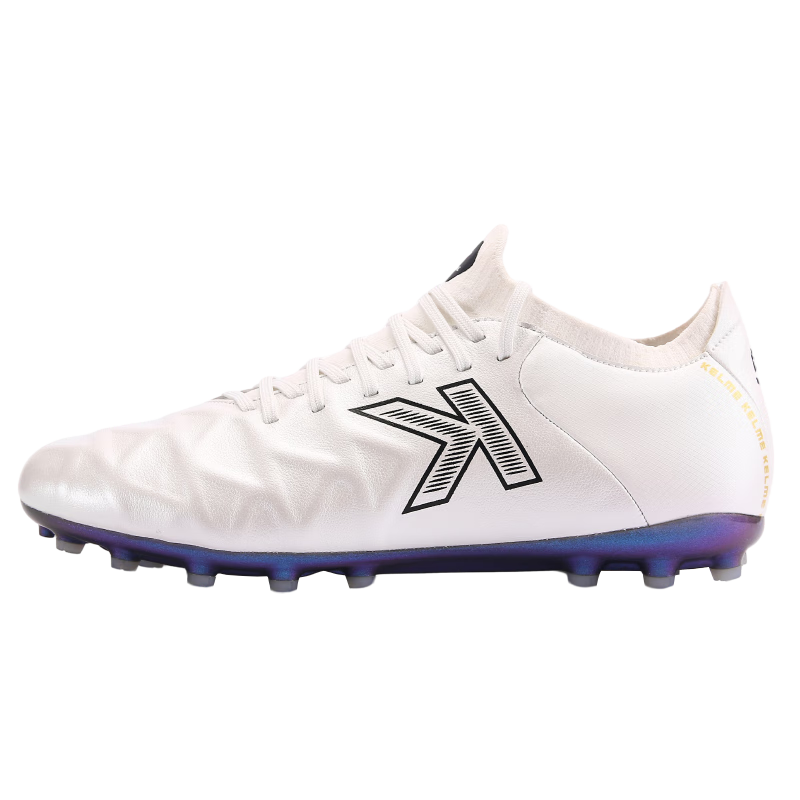 KELME Leather MG Soccer Shoes for Men, Breathable Short Studs Lace-Up Student Competition Round Stud Football Boots for Adults, White, Size 44