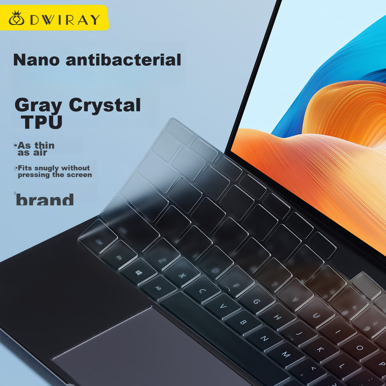 DiyiGongfang Keyboard Dust Cover Film for Huawei Matebook D16/D16 SE Laptops, Full Coverage Ultra-Thin Gray Crystal Nano Antibacterial Protective Film