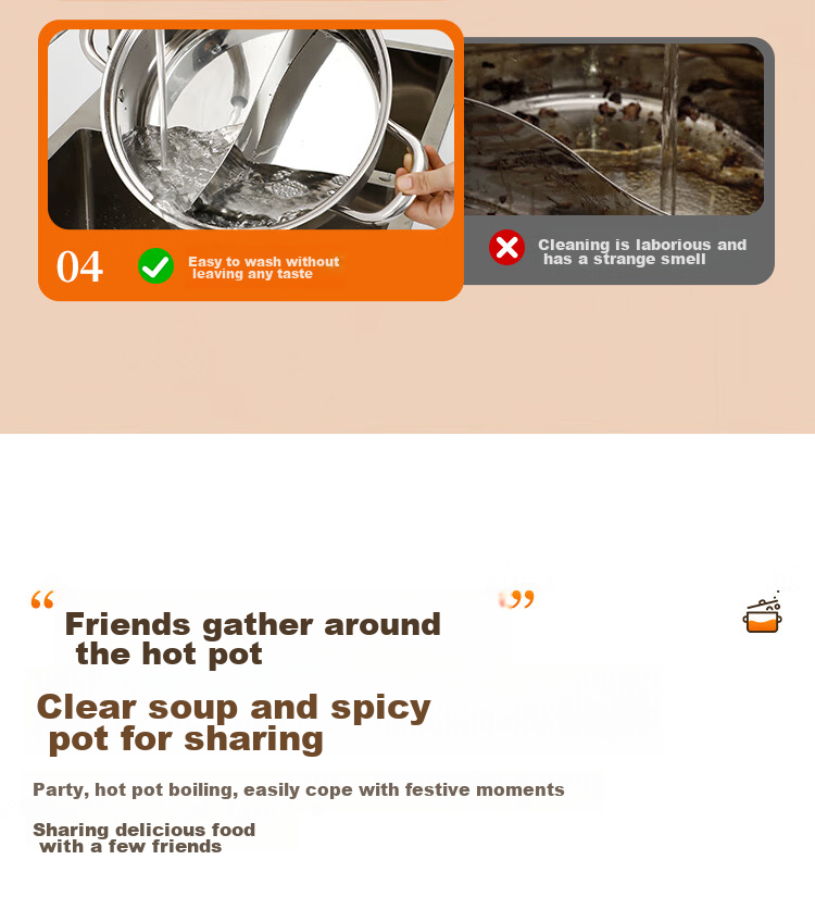 Royalstar Hot Pot, 304 Stainless Steel Soup Pot for Gas And Induction Stoves, Universal Clear Soup Basin, 30cm 4