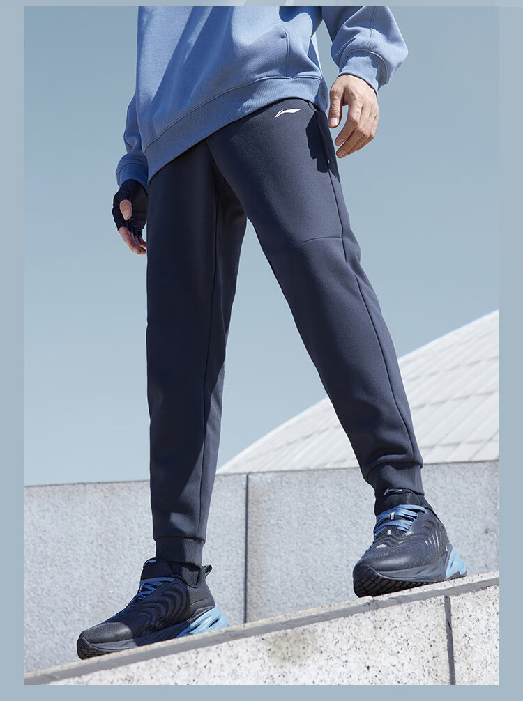 LI-NING Men's Autumn Winter Fleece-Lined Sports Pants Comfortable Warm Plus Size Casual Cotton Running Training Jogger Sweatpants 14