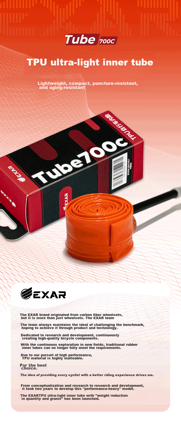 Magene Exar Tube 700c TPU Inner Tube, Road Bicycle Ultra-Light Tire, Presta Valve Inner Tube, Bicycle Accessories 2