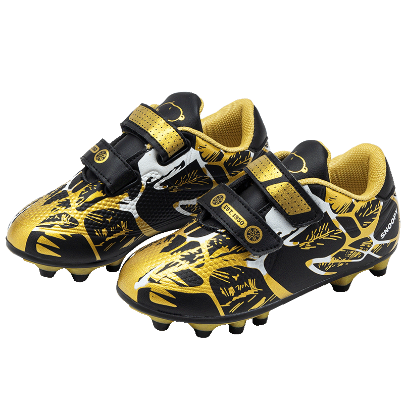SNOOPY Children's Shoes, Kids' Sneakers, Student Outdoor Training Shoes, Boys' And Girls' Molded Cleats Soccer Shoes, 7898 Black Gold, Size 33
