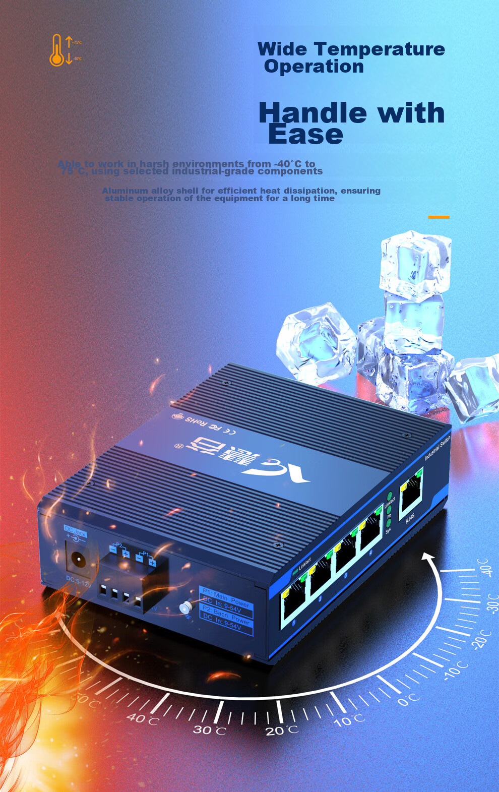 Huigu Gigabit 5-Port Industrial Switch, Industrial-Grade Ethernet Switch for Monitoring Network, Splitter, Splitter, Hub, DIN Rail-Mounted, HG800-GE005 4