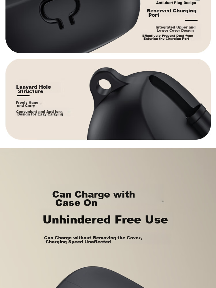 ESCASE Bose Ultra Protective Case, Bluetooth Earphone Silicone Storage Box, Liquid Silicone Soft Shell, Full Protection, Shockproof, Ultra-Thin, Classic Black + Lanyard 8