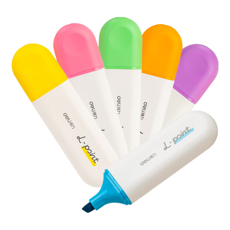 Deli Colorful High-Quality Non-Smear Highlighters Markers for Students' Exams Review Office Journaling Doodling 6 Pens/Box SK600