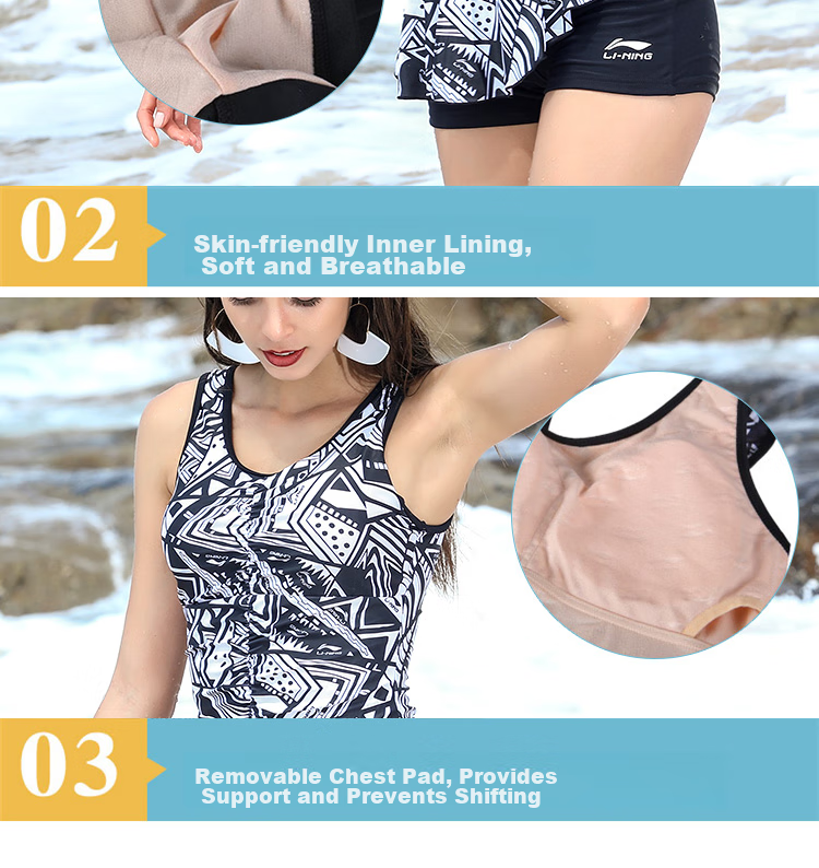 Li-Ning Women's One-Piece Swimsuit, Conservative Square Leg Design, Tummy Control, Slimming, Suitable for Hot Springs, Sexy Swimwear, 310 Red, Size M 13