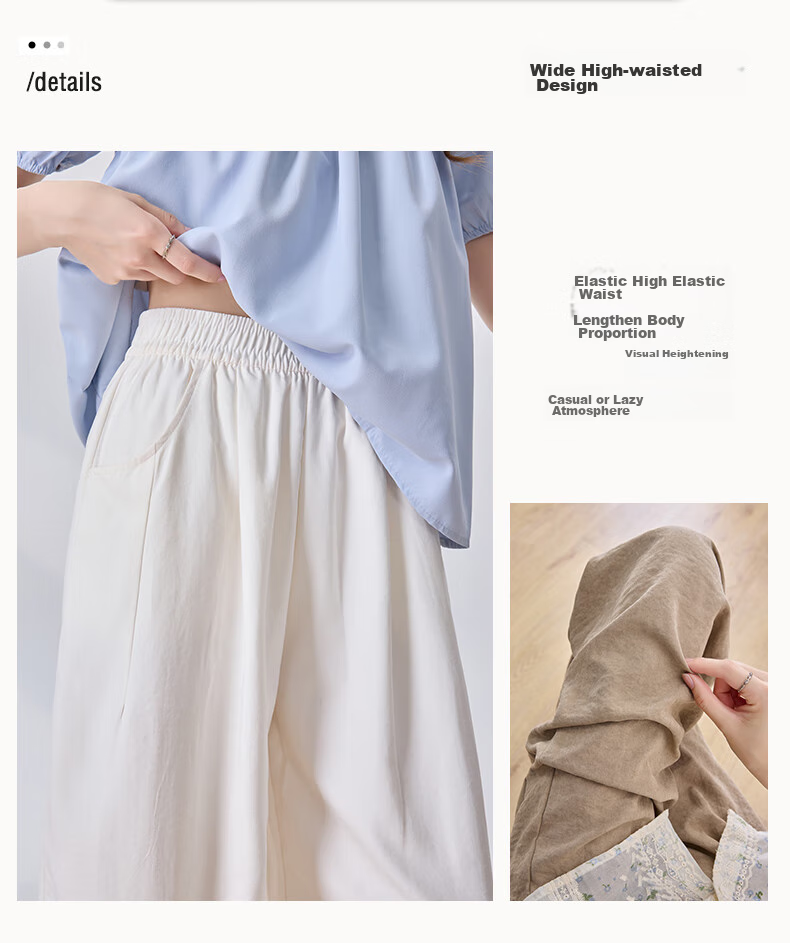 LangSha Lazy Summer Refreshing Cool Milk Puff Pants for Women, High-Waisted Thin Casual Versatile Wide-Leg Cropped Pants for Petite Figures 3