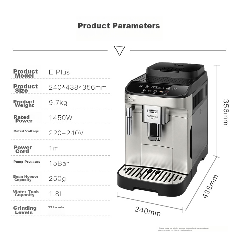 Delonghi Coffee Machine, Home Fully Automatic Coffee Maker, European Imported Small Italian American-Style Fresh Grinding, Hot And Cold Dual Extraction Pure Extraction Ice Coffee Manual Milk Frother, E Plus Gift 14