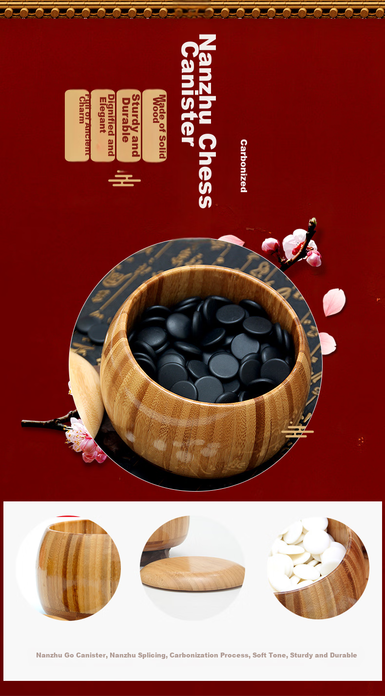 Huasheng Go Set, Nanmu Bamboo Go Container, Imitation White Jade Pieces, 19x19 Dual-Use Xiang Go Board W-015 Father's Day Gift 7