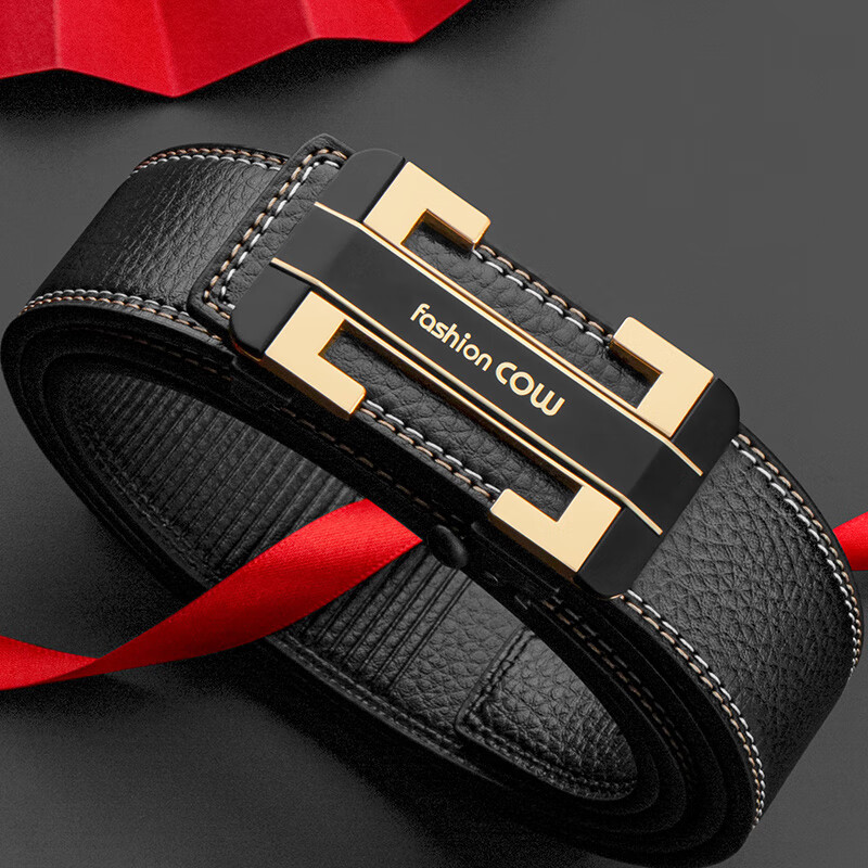 COW Men's Belt, Gift Box Packaging, Toothless Automatic Buckle, Genuine Leather, Business Casual Fashion Cowhide Trouser Belt, 828 Gold Color
