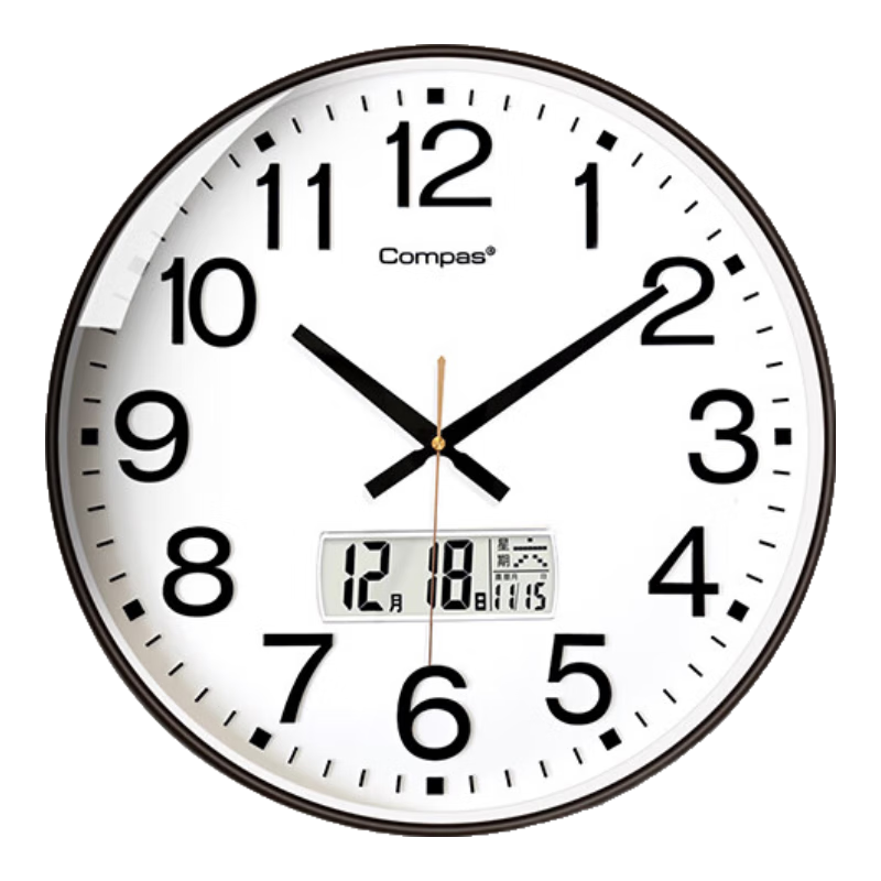 Compas Wall Clock, Living Room Quiet Time-Telling Quartz Clock, Wall-Mounted New Style Clock, 3439A Calendar Model in Black, 41cm
