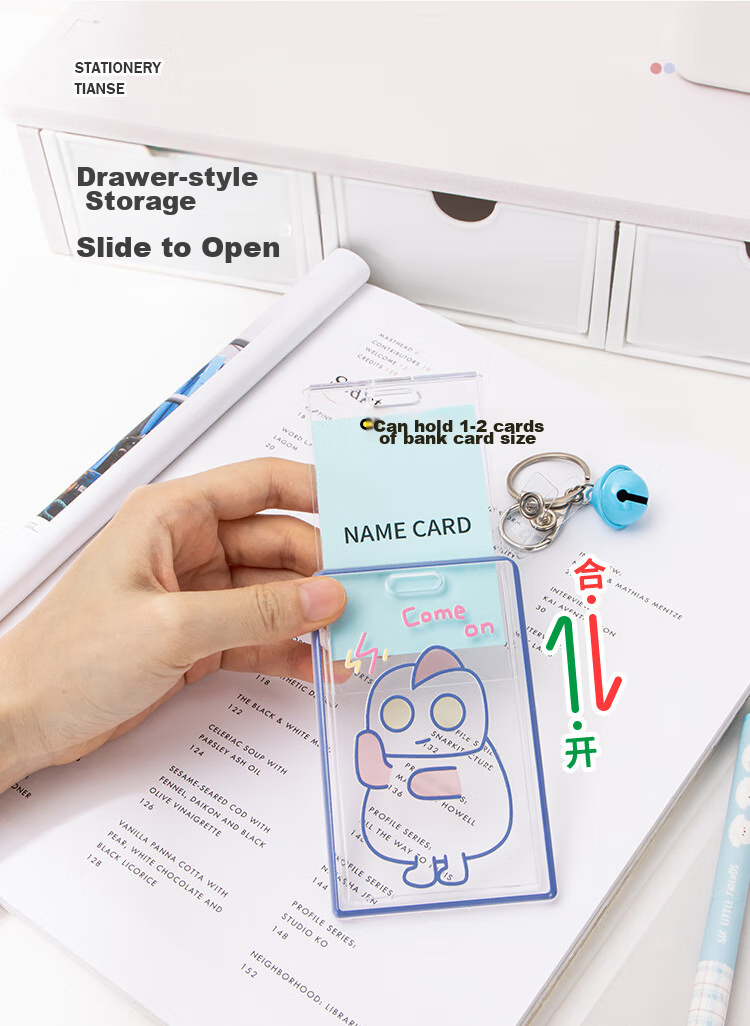 TIANSE Acrylic Card Holder, Transparent Ins Style Cute ID Holder, Student Campus Card, Bus Pass Card Protector, Keychain, TS-2109 White 6