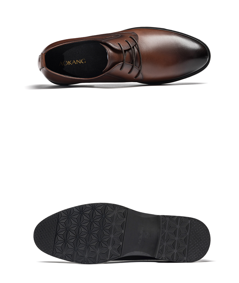 Aokang Official Men's Shoes, Men's Formal Leather Shoes, Round Toe Lace-Up Business Shoes for Men, Black, Size 38 9