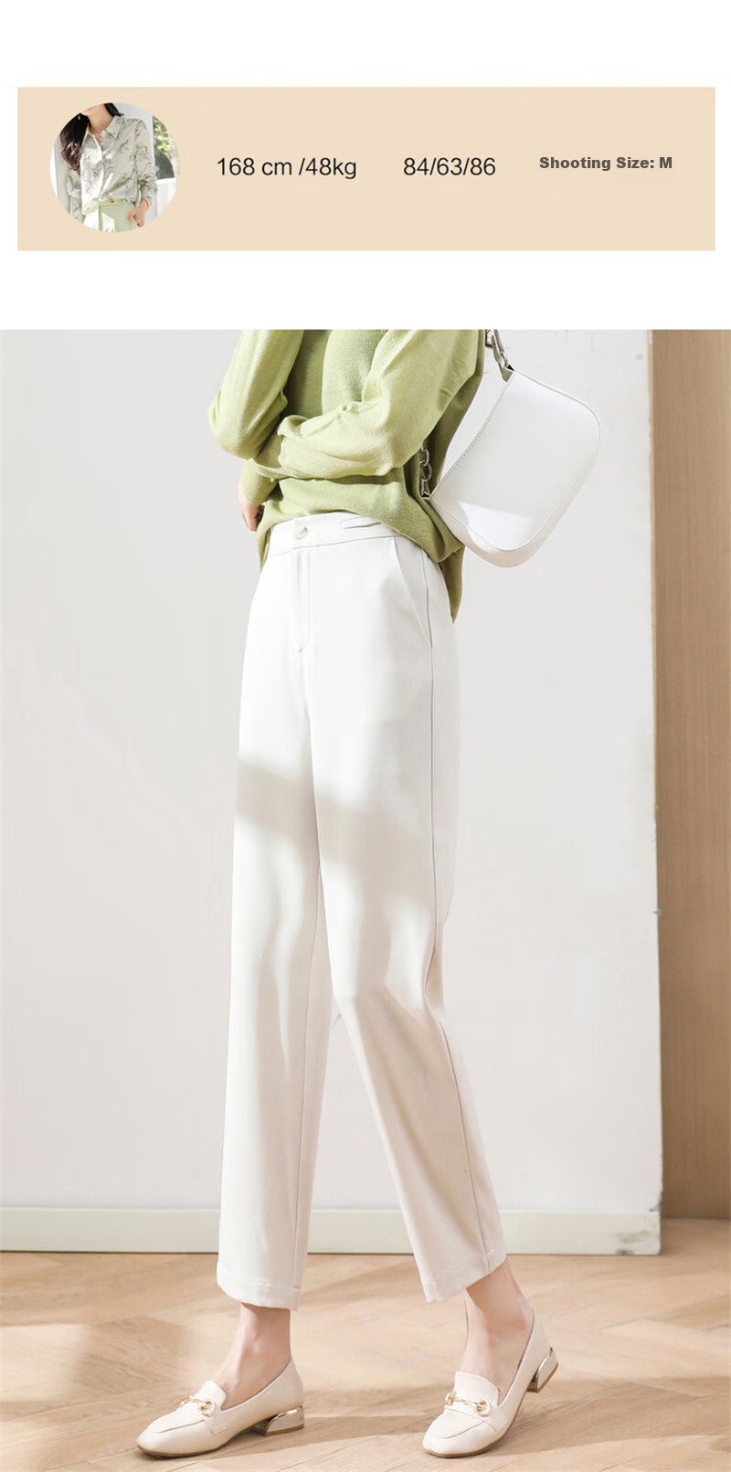 Dme Cropped Pants for Spring And Autumn, New Straight-Leg Suit Pants with Fake Pockets, Casual Trousers for Women, Khaki, S 44