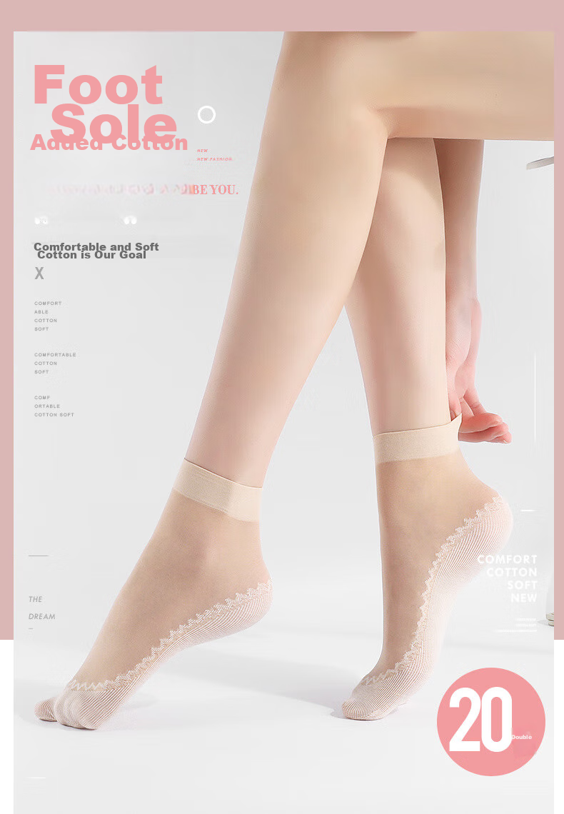 LangSha Women's Thigh-High Stockings, Spring And Summer, Non-Slip Sole, Sweat-Absorbing, Ultra-Thin, Anti-Snagging, Wear-Resistant, 7A Antibacterial, Nude And Transparent Mid-Calf Socks 1