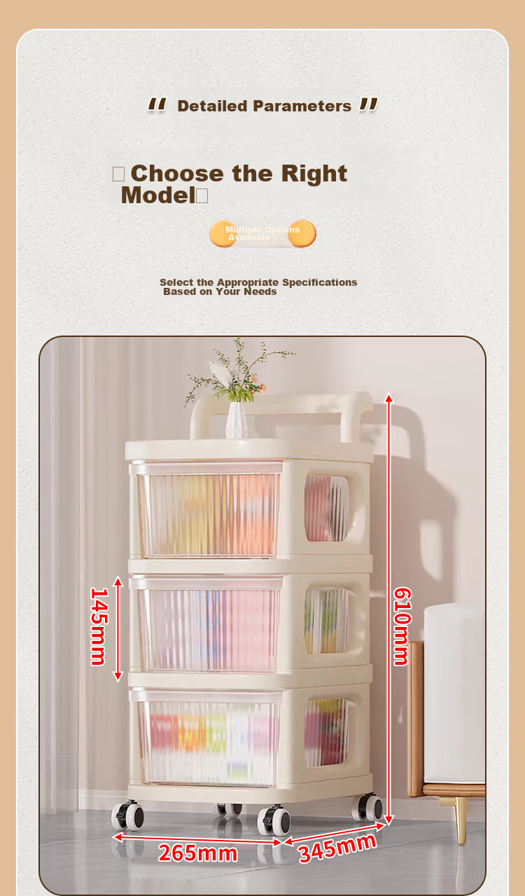 Leshengtu Snack Cart Storage Rack, Living Room Snack Organizer Trolley, Bedside Storage Cabinet, Cosmetics Storage Shelf LC91 12