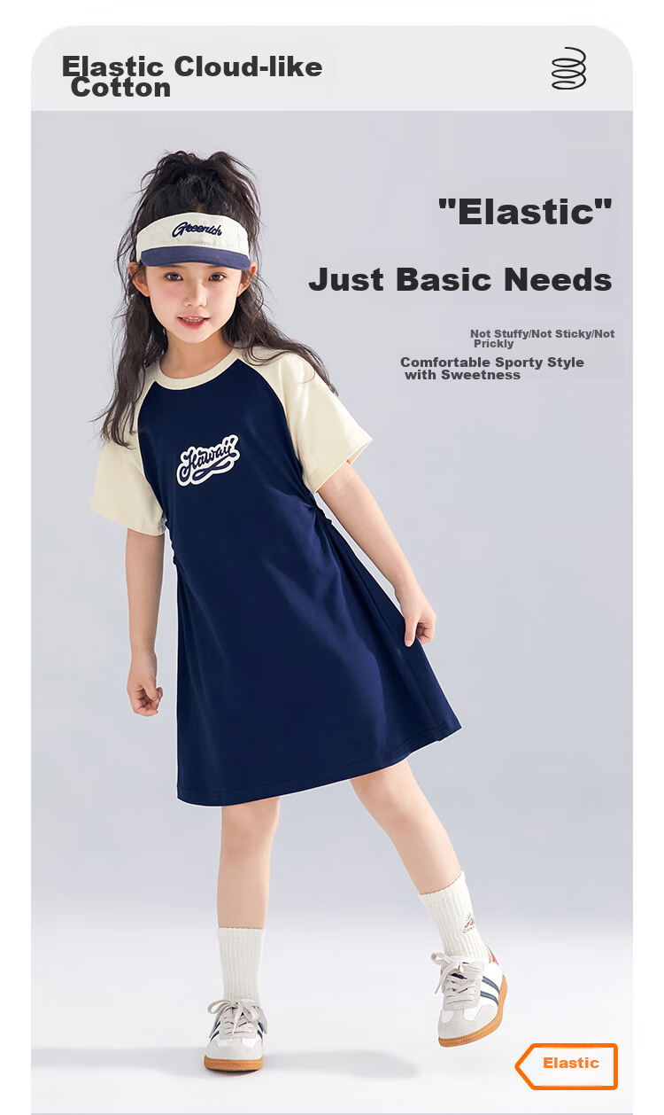 QQ DUCK Children's Clothing Girls' Short-Sleeve Dress Baseball Dress Youth Clothing Holiday Sports Dark Blue; 160 2