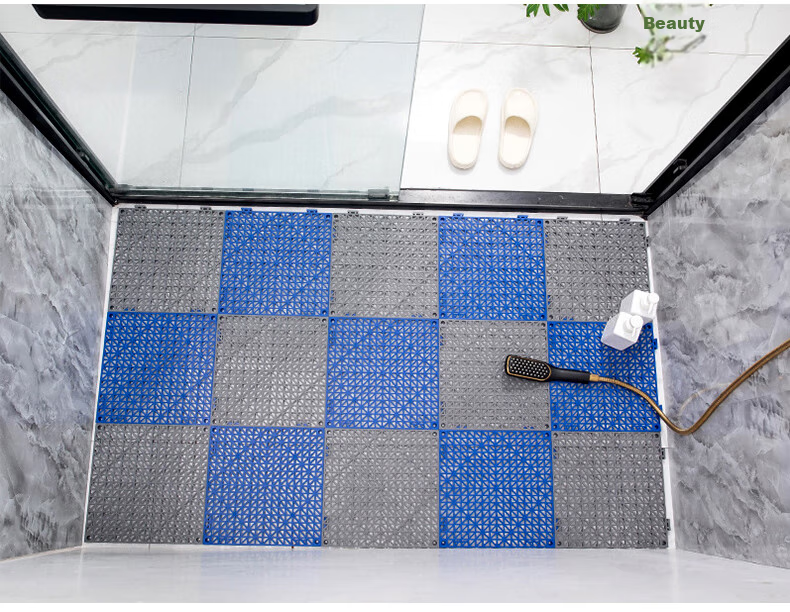 DIYIN Interlocking Bathroom Mat, Non-Slip Shower Mat, Toilet Foot Pad, Hollow Water-Resistant Mat, Gray (Set of 4) 3