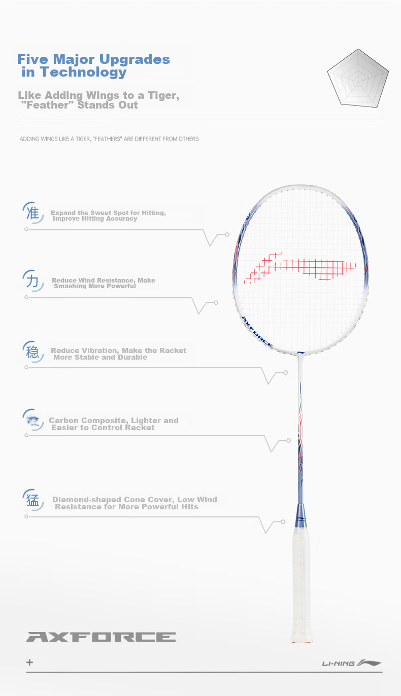 Li-Ning Badminton Racket Set, Thunder Carbon Composite Single Racket, Suitable for Youth And Adults, Pre-Strung 5