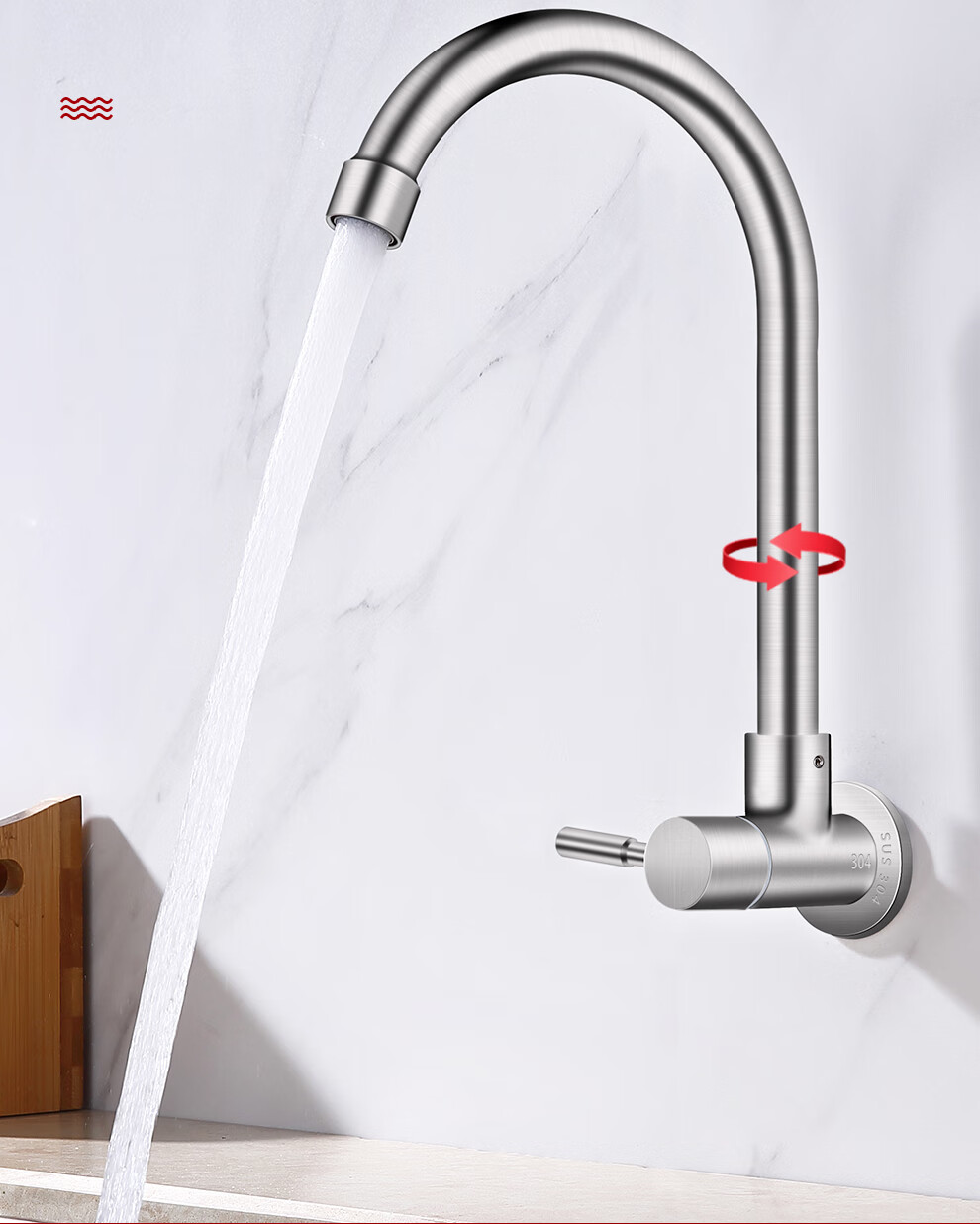 CVBAB 304 Stainless Steel Kitchen Faucet, Laundry Sink Tap, Quick-Open Single Cold Wall-Mounted Faucet CV1775 2