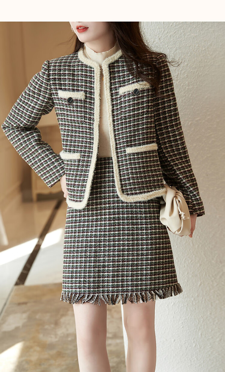 Dme Xiaoxiangfeng Two-Piece Winter Set, Commuter Round Neck Top And Skirt, Contrasting Color Outfit for Women, Fashionable, Black, M 14