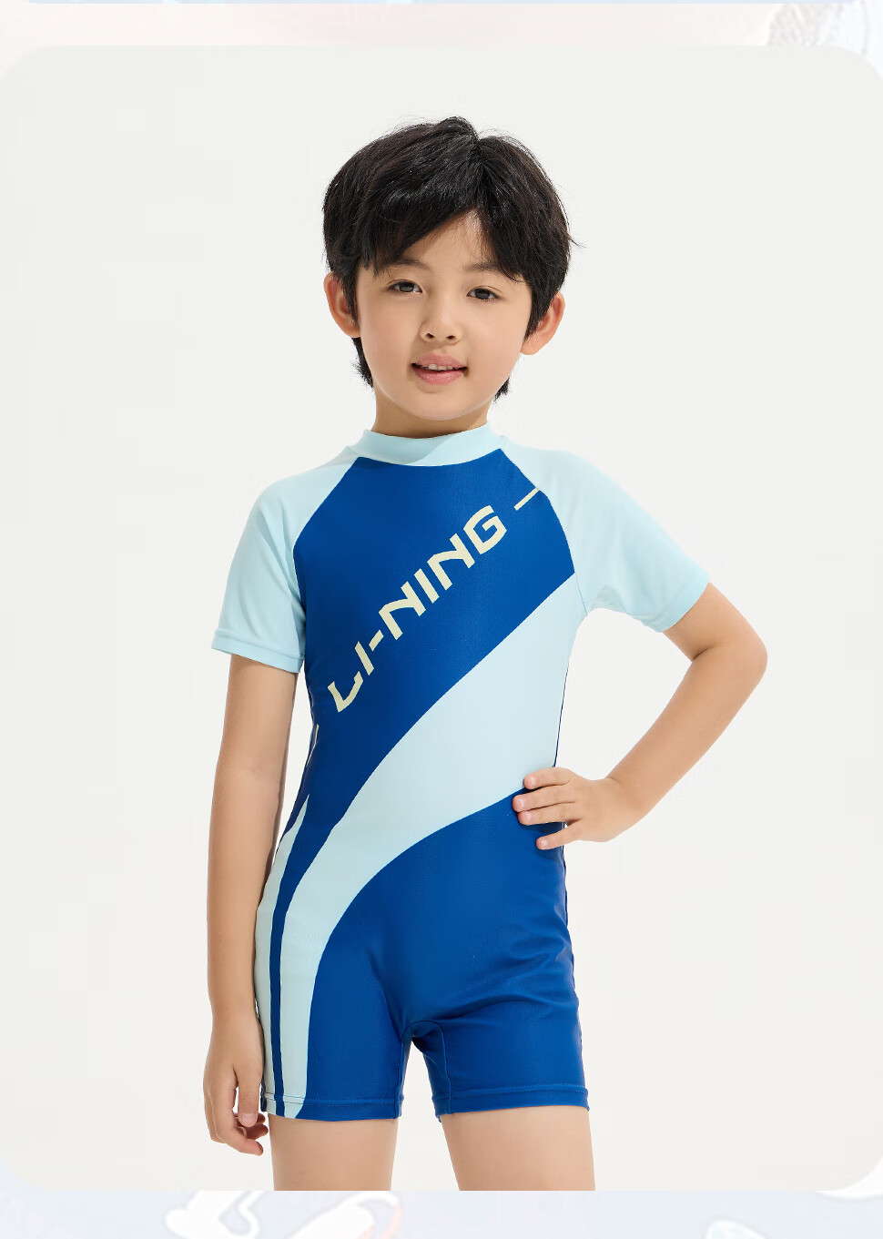 Li-Ning Children's Swimsuit, Boys' One-Piece Surfing Suit, Comfortable And Breathable, for Beach And Hot Springs, Swimwear 804, Blue, Size 140 4