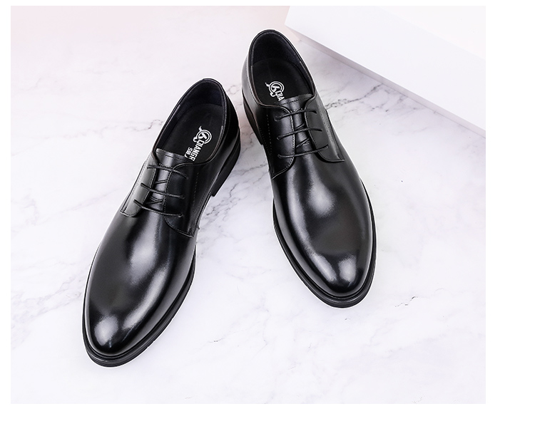 Qiangren Large Size Business Formal Leather Shoes, High-Quality Top-Grain Cowhide Derby Shoes for Men, JDA037003, Black, Size 45 9