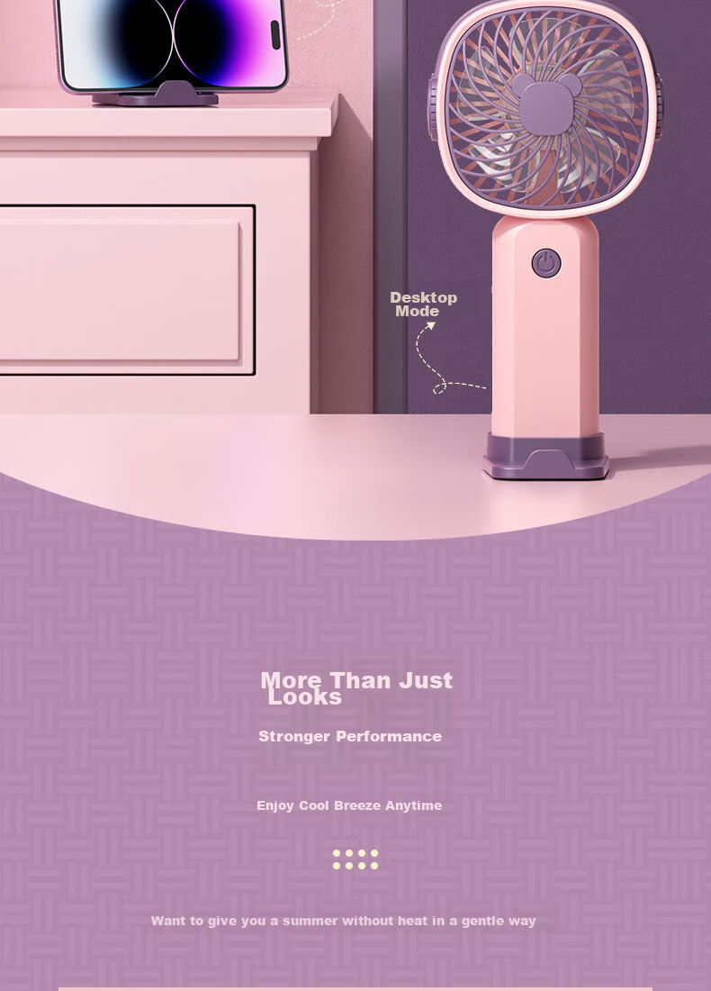 Elifo Small Desktop USB Fan, Portable Handheld Fan, Compact Electric Fan, Desktop Fan, Pink And Purple 2