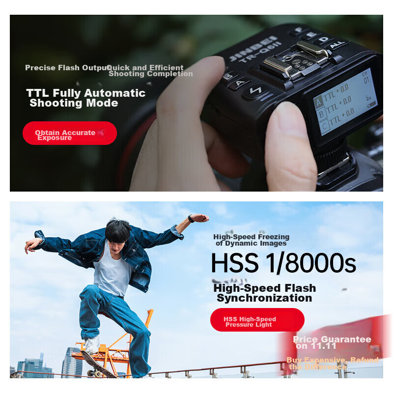 JINBEI General-Purpose Composite Hot Shoe TTL High-Speed Flash Trigger TR-Q6II Generation, Photography Light Studio Flash Synchronization Trigger, TR-Q6II (Sony Version)