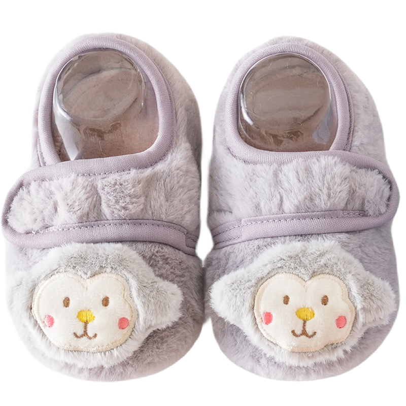 Babyprints Baby Floor Socks Autumn Winter Toddler Walking Socks Set Thickened Warm Soft Sole Indoor Shoes Socks Gray Monkey XS