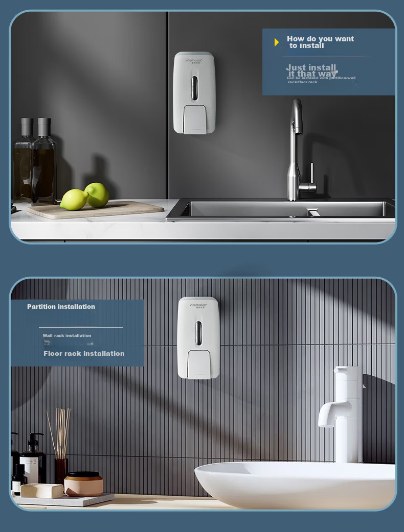 Interhasa! F9088 Wall-Mounted Manual Soap Dispenser, Push-Button Soap Dispenser, Kitchen Dish Soap Bottle, Hand Sanitizer Container, No Drilling Required 12