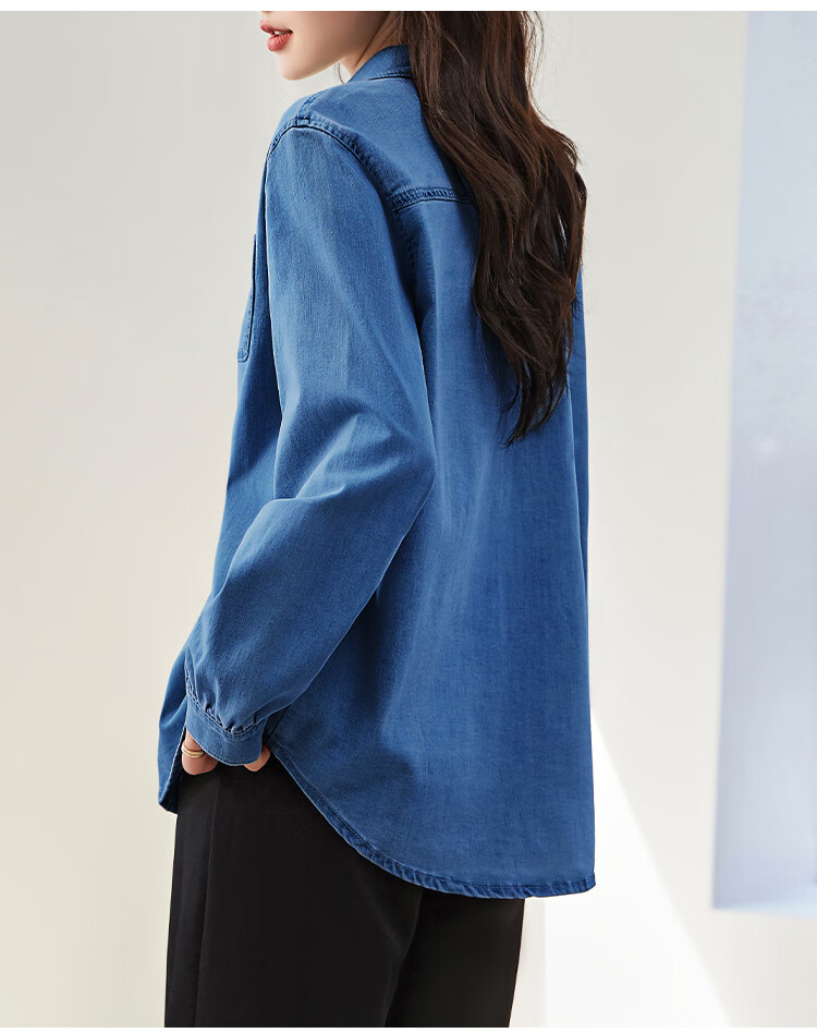 Dme [Vintage Denim Shirt] Spring And Autumn Simple Style Jacket for Women, Loose Long-Sleeve Commuter Shirt, Light Water Blue, M 8