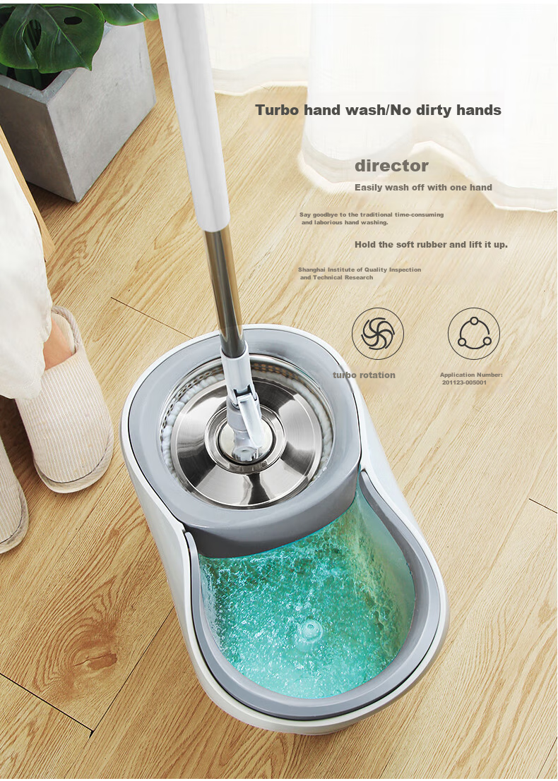 BEKAHIQ Rotating Mop with 4 Stainless Steel Drums, Hands-Free Cleaning, No Washing Required, 2026 Household Absorbent Lazy Mop Bucket 4