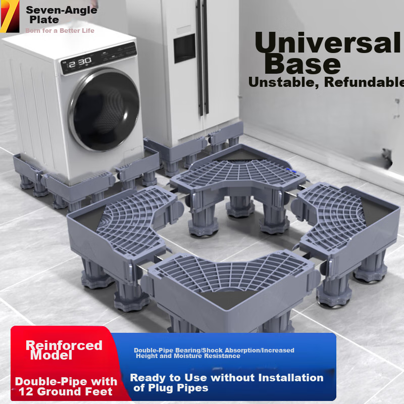 Qijiaoban Washing Machine Base, Fully Automatic Pulsator And Drum Anti-Slip Shock-Absorbing Foot Pads, Refrigerator Base Pad, Height-Increasing Mobile Stand, Reinforced Double Tube 12-Foot Heightening Foot Pads, Compatible with Multiple Brands