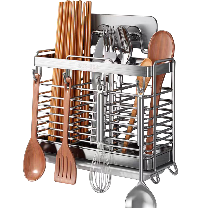 Jingyan Chopstick Storage Box, Stainless Steel Chopstick Holder, Wall-Mounted Chopstick Cage, Spoon Drainer, Chopstick Basket, Storage Rack