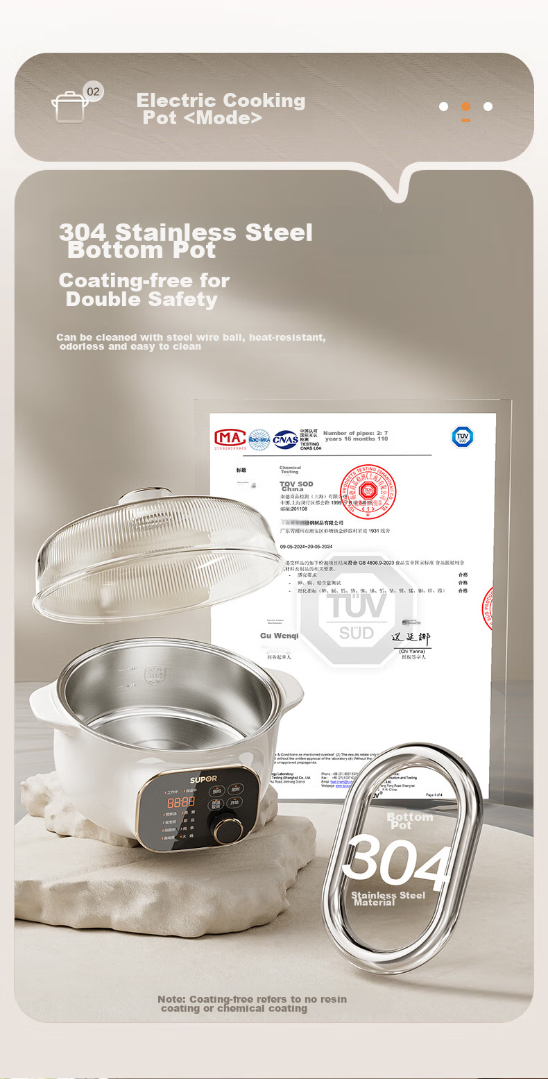SUPOR Electric Stew Pot, Electric Stew Cup, Double Boiler for Cooking, Home Use Porridge And Soup Pot, Bird's Nest Stew Cup, 4.5L White Porcelain Inner Pot, Soup Pot with Steaming And Stewing Functions, DZ25YC876 Multifunctional Pot 8